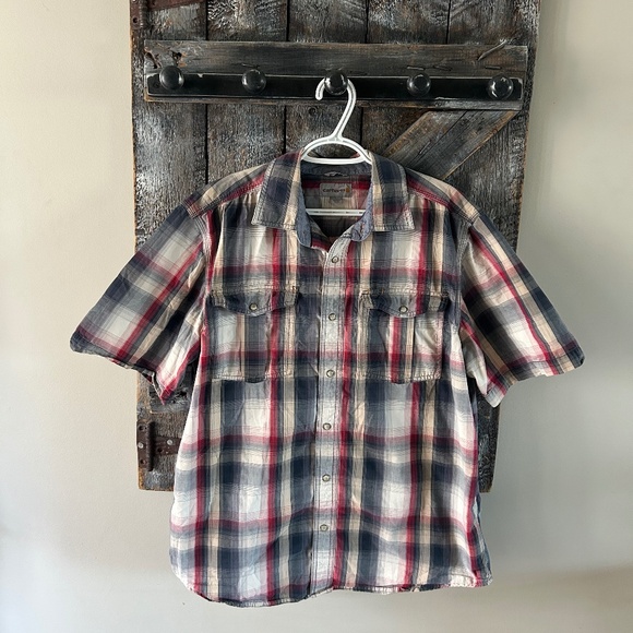 Men's Carhartt Short Sleeve Snap Button Collared Shirt - Picture 1 of 3
